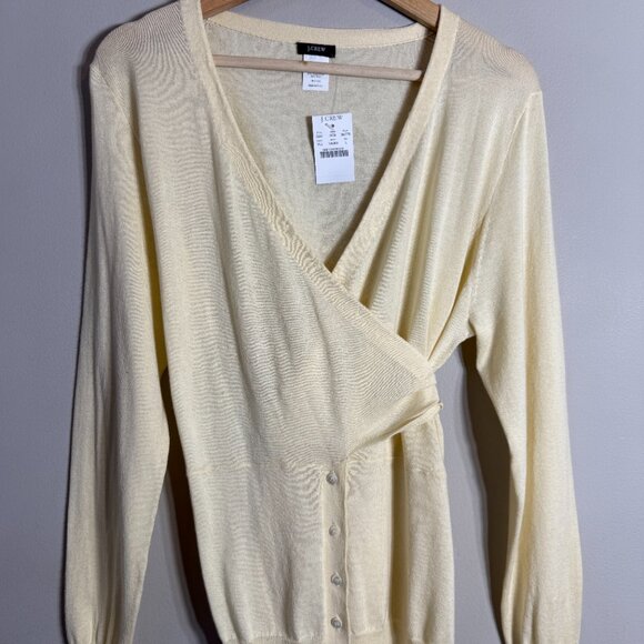 J. Crew Wrap Cardigan Sweater Women's Large Butter Yellow Preppy Minimalist NWT - Picture 5 of 13